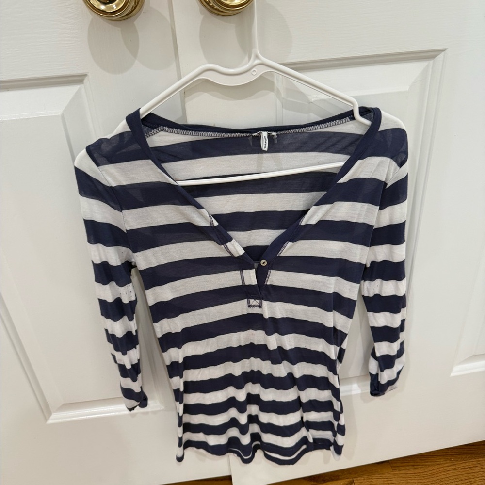 Splendid Navy and White Striped Button Down Shirt